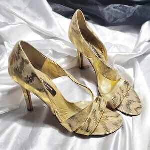 NINA gold metallic animal print strappy high heel sandals SZ 7